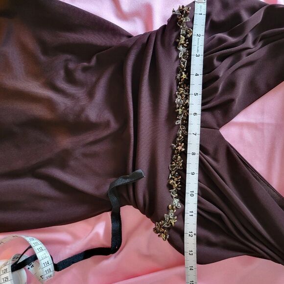 * DAVID MEISTER V NECK DESIGNER DARK BROWN DRESS - Picture 4 of 11